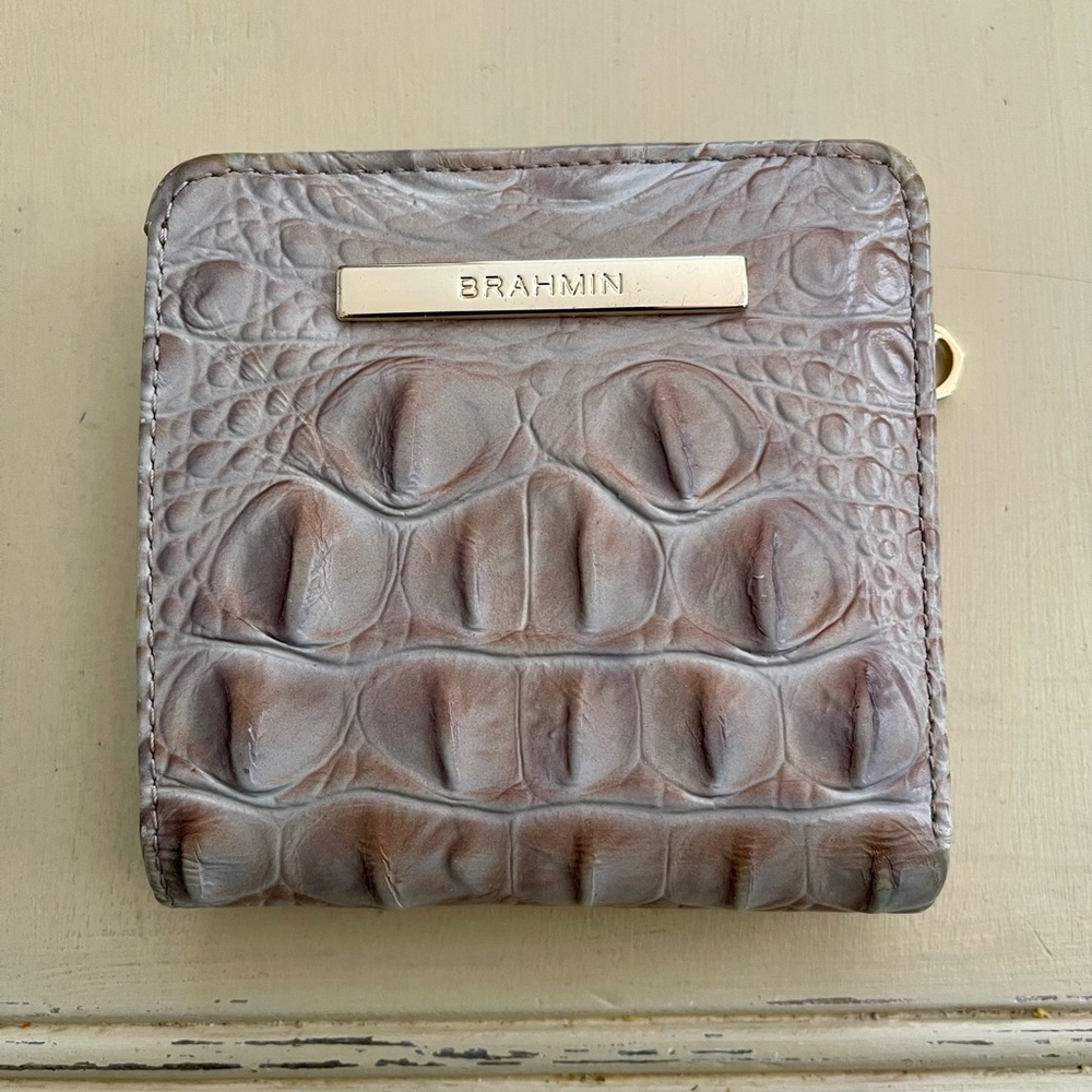 Brahmin Croc-Embossed Leather Wallet with Gold Hardware